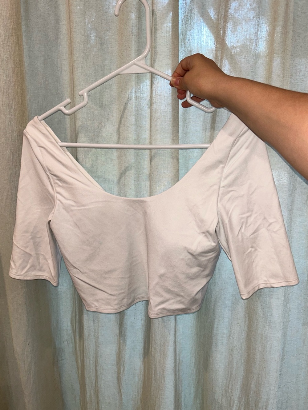 Athleta White Off-Shoulder align Crop Top, size small